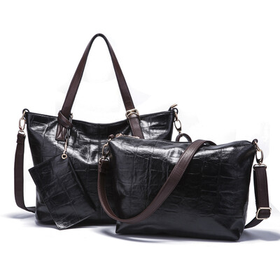 

New brand designer composite bag ladies leather 3 pieces handbags vintage stone bag women shoulder messenger bags