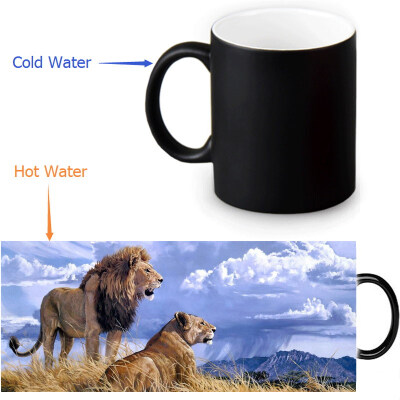 

Lion 350ml / 12oz Heat Reveal Mug Color Change Чашка кофе Чувствительные морфинг-кружки Волшебная чашка для чайных чашек