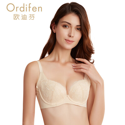 

Ou Difen gathered bra 2018 new underwear 34 cover uniform mold cup bra XB7214 cocoa color 3680D