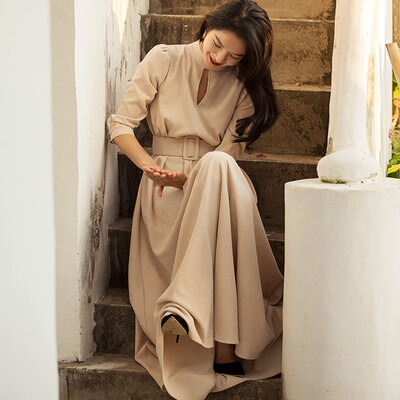 

Weiya Ji dress 2018 spring new ladies temperament retro Harajuku gentle wind corduroy&ankle dress