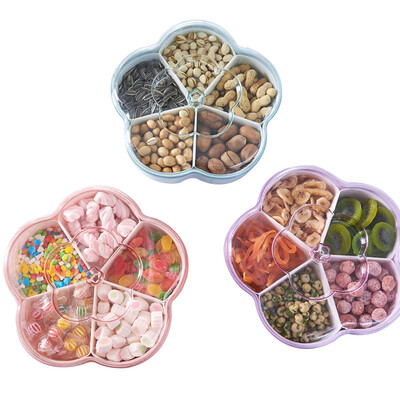 

Love Loves one Home Snacks Dish Dried Fruit Dish Snacks Candy Plate Fruit Plates Seeds Plates Five-Piece Divided Plum-shaped Cover