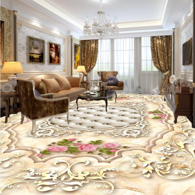 

Free shipping custom Continental marble pattern rose 3D floor vintage floor living room wallpaper waterproof mural 250cmx200cm