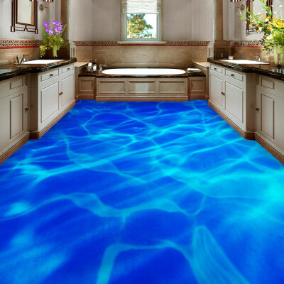 

Free Shipping Aesthetic Blue Watermark Bathroom 3D Floor waterproof living room square kitchen office flooring mural 250cmx200cm