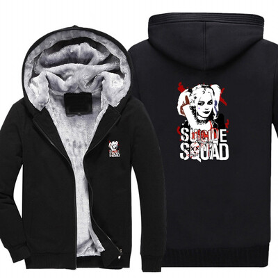 

2018 New USA SIZE Men Winter Autumn Hoodies SUICIDE SQUAD Lolita pattern Fleece Coat Baseball Uniform Sportswear Jacket wool