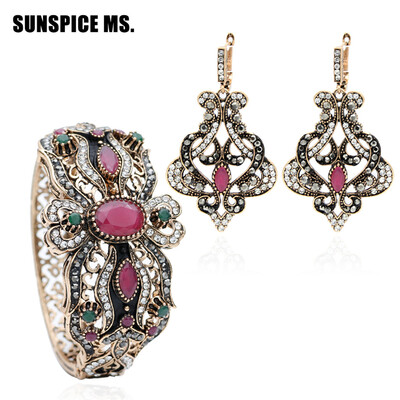 

Винтаж турецких женщин цветок Love Bangle манжеты длинный крюк мотаться серьги античный золотой цвет Индия смолы свадебные украшен