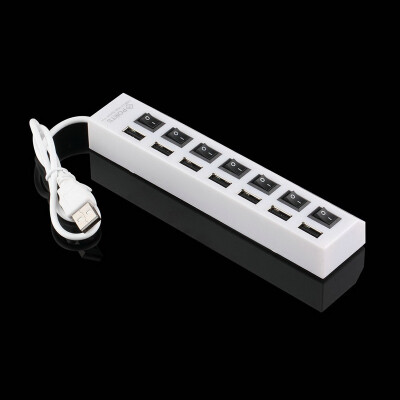 

White 7 Ports USB 2.0 High Speed Adapter Hub Power On/Off Switch