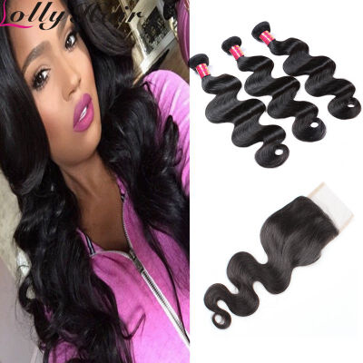 

7A Grade Peruvian Virgin Hair With Closure 3 Hair Bundles With Lace Closure Peruvian Body Wave Human Hair Weave With Closure