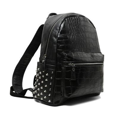 

Crocodile Grain Pattern Rivet Leather Backpack Fashion Rucksack Laptop Daypacks Student Unisex Knapsack Bag