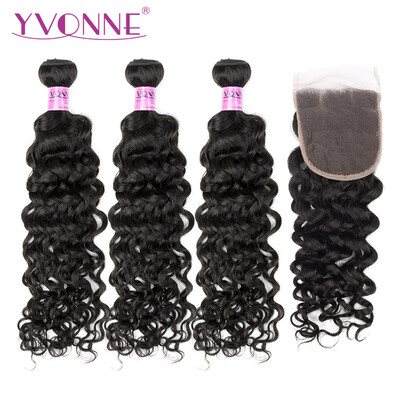 

Yvonne Brazilian Virgin Hair Italian Curly Bundles with Closure 3 Bundles Human Hair Weave With 4x4 Lace Closure Natural Color