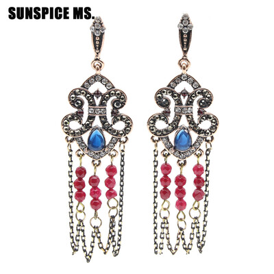 

Sunspice Г-жа Vintage Серьги Инкрустированные Кристалл Длинные серьги падение кисточки для женщин Античный золотой цвет ручной раб
