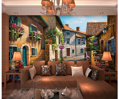 

Photo wallpaper 3D wallpaper mural living room TV background wallpaper bedroom European style small town oil painting wallpaper