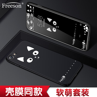 

Freeson Apple iPhone7 & 8 Mobile Shell Apple 7/8 Мультфильм Стальной Скраб Сандалии Окрашенные Мужчины и женщины 4.7 дюймов Защитная крышка + Набор из стеклянной пленки Pouting Cat - Черный