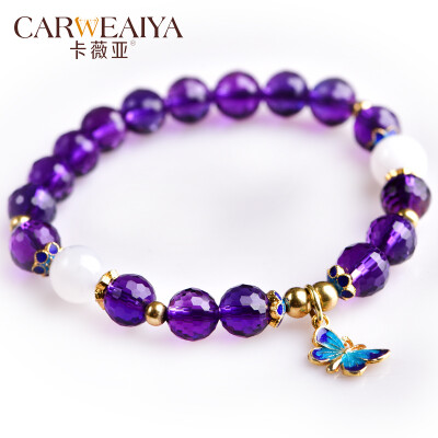 

Carweaiya amethyst single ring design bracelet Cloisonne Butterfly Pendant Chinese style traditional hand-made