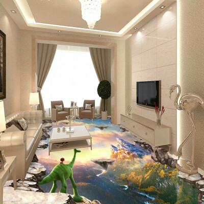 

Free Shipping 3D Animated mountain landscape floor painting thickened waterproof flooring wallpaper mural decoration 250cmx200cm