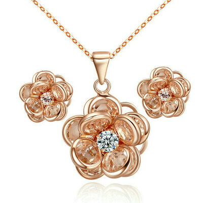 

Yoursfs® 18K Rose Gold Plated Crystal Petal Necklace and Earring Use Austrian Crystal Bridal Jewelry Set