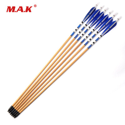 

6 pcs Wooden Arrows 78cm Diameter 87mm Spine 500 with Blue Turkey Feathers for Compound Bow Archery Hunting Shooting
