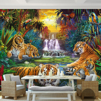 

Custom Photo Wall Paper Original Forest Waterfall Tigers Animal 3D Large Mural Wallpaper For Living Room Bedroom Papel De Parede