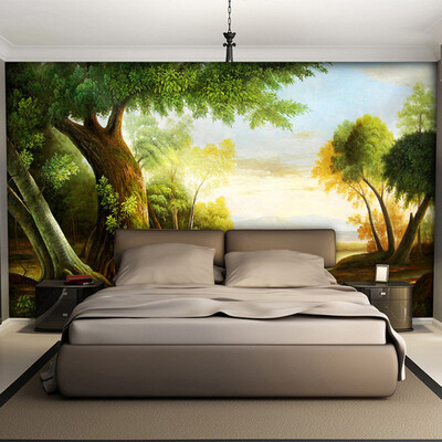 

3D Non-Woven Wallpaper Green Tree Photo Murals Classic Pastoral Style Wood Fiber Wallpaper Living Room Bedroom Interior 3D Decor