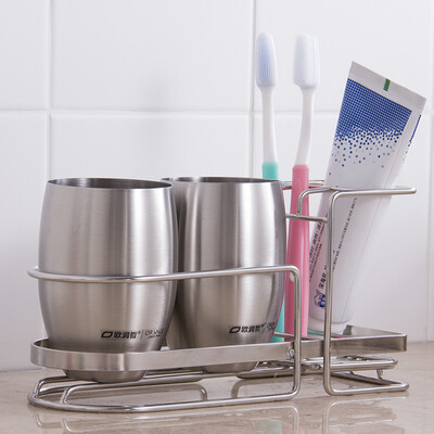

Ou Runzhe toothbrush holder set stainless steel brushing cup mouthwash cup with toothpaste toothbrush storage rack
