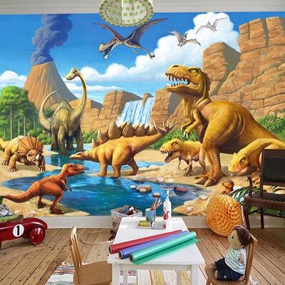

Custom 3D Cartoon Mural Wall Paper Детская комната Детский сад Обои для динозавров Дерево волокно Обои Papel De Parede Infantil 3D