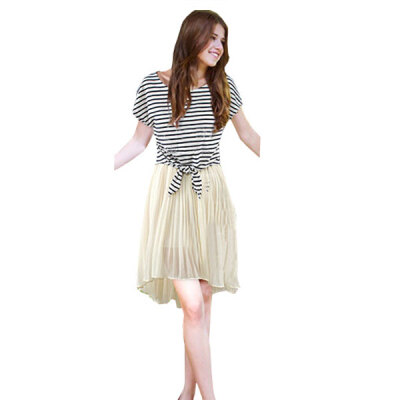 

Lovaru ™New 2015 fashion Stripe two-piece with short sleeves chiffon dress Irregular short dresses