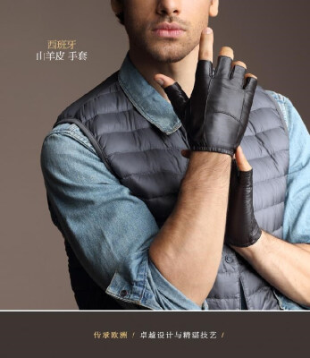 

Wholesale New 2018 Genuine Leather Half Finger Gloves Men Summer Breathable Driving Semi-Finger Male goatskin Glove