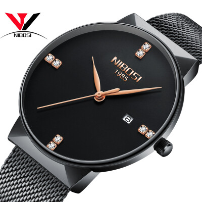 

Часы Mesh Band Montre Homme NIBOSI Watch Men Luxury Brand Знаменитые мужские часы из нержавеющей стали Серебряные кварцевые наручные часы для мужчин