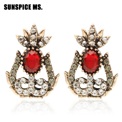 

SUNSPICE MS Ethnic Resin Flower Stud Earring For Women Festival Jewelry Antique Gold Color Indian Bohemia Bridal Vintage Earring