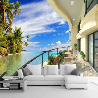 

Custom Photo Wall Paper 3D Beach Villa Expand Space Wall Painting Living Room Sofa TV Background Wallpaper Home Decor Mural 3D