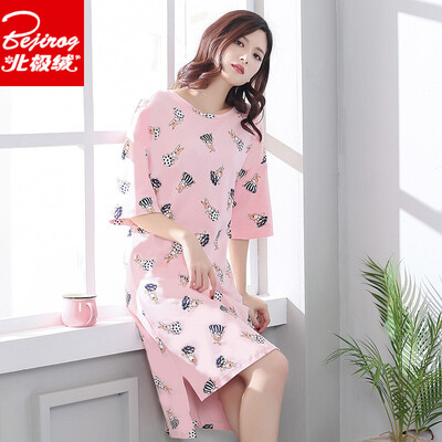 

Arctic velvet long pajamas nightdress female summer casual short-sleeved Korean sweet cute home service 5662 pink