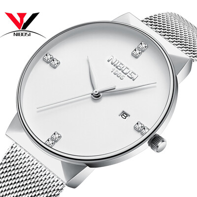 

Часы Mesh Band Montre Homme NIBOSI Watch Men Luxury Brand Знаменитые мужские часы из нержавеющей стали Серебряные кварцевые наручные часы для мужчин