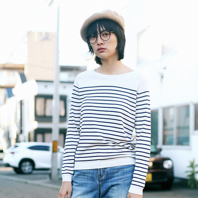 

And with pure Raincun C6150 striped wool sweater womens head straight slim slimming casual wild dark blue stripes  C6150SW0L
