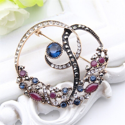 

New Trukish Flower Vine Brooches For Women Antique Gold Color Multicolor Resin Broches Brooch Arabesque Ladies Royal Jewelry