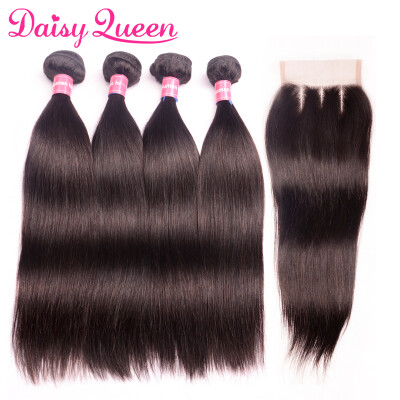 

Brazilian Straight Hair With Closure Three Part Human Hair Bundles With Lace Closure 8A Brazilian Virgin Hair Straight With Closur