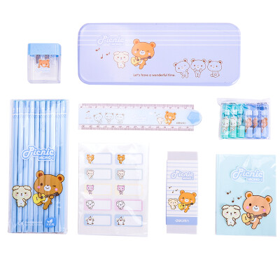 

Deli deli 1-3 grade cute student stationery gift set 8 piece set prince blue 68891A