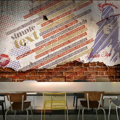 

Custom Size Photo Retro brick wall personality graffiti wallpaper youth Lounge Bar Cafe Restaurant wallpaper mural