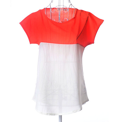 

Women Summer Stitching hit color Large size chiffon shirt stitching Loose Short-sleeved spell Color shirt L11