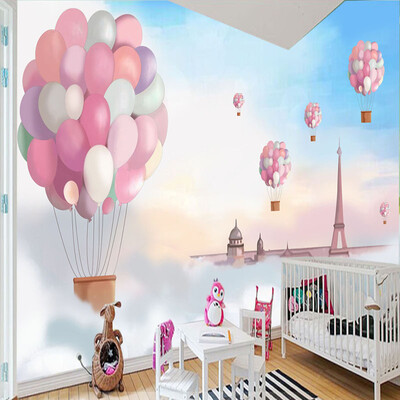 

3D мультфильм Ручная роспись Mural Sky Белые облака Воздушный шар Детская комната Прикроватная фоновая стена Настенная роспись Обои Пользовательская настенная бумага