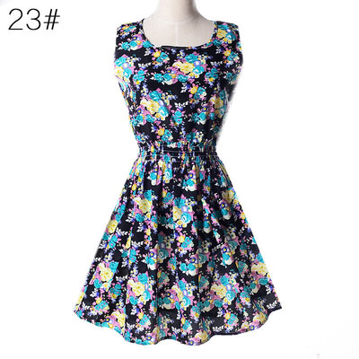 

women Dress Floral sleeveless chiffon tank dress L03