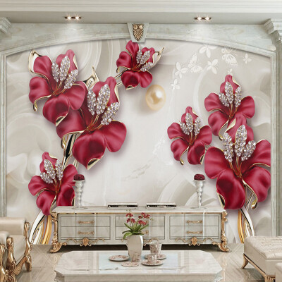 

Custom Mural Wallpaper 3D Stereo Relief Flowers Jewelry Photo Wall Painting Living Room TV Sofa Background Wall Paper Home Decor