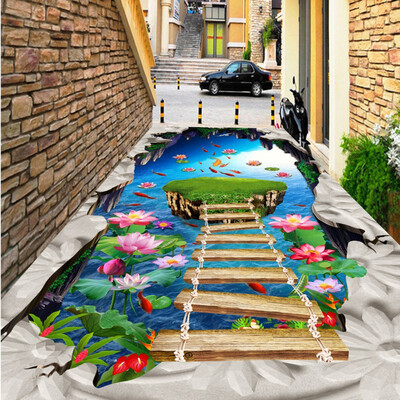 

Free shipping photo Lotus Island bathroom walkway 3D floor custom living room 3d stereoscopic wallpaper flooring 250cmx200cm