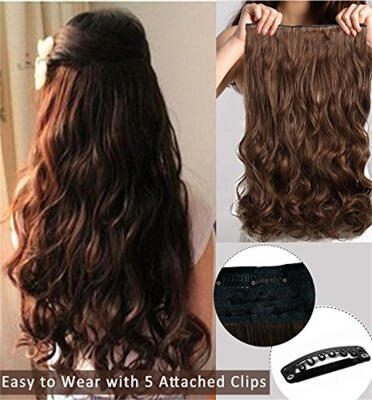 

Rhyme 24" Light Brown Curly Layered One Piece 5 Clips Clip inon Hair Extensions Hairpieces for GirlsWoman