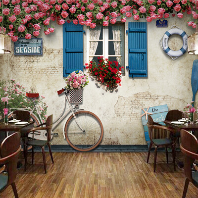 

Custom Photo Wallpaper Modern Mediterranean Window Rose Brick Wall Murals Restaurant Cafe Bedroom Romantic Backdrop Papel Murals