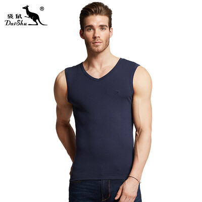 

Kangshu DaiShu Mens Vest Mens Stretch Cotton V-neck Sleeve Wide Shoulder Slim Fit Bottom Shirt Bao Lan