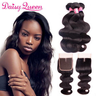 

8A Peruvian Virgin Hair Body Wave With Closure 4 Bundles Cheap Human Hair With Closure Unprocess Peruvian Body Wave With Closure