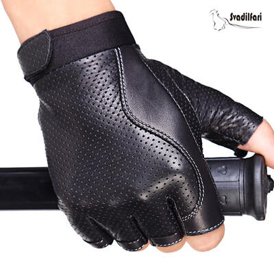 

Svadilfari Fashion 2018 Men cowhide Gloves Wrist Half Finger Driving Glove Solid Adult Fingerless Mittens Real Genuine Leather
