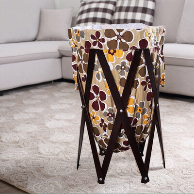 

Space workshop foldable large hamper KF-002 coffee story polyester cotton cloth with solid dark brown bracket
