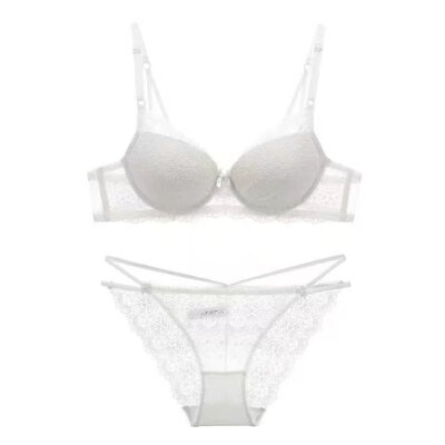 

European&American style Sexy lace translucent Bra Set Deep V gathering upper thin lower thick