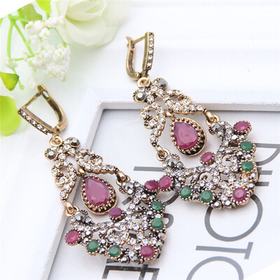 New Bright Flower Earrings Turkish Retro Gold Plating Swinging Pendant Earrings Princess Hook Luxury Women Jewelry Festival Gift