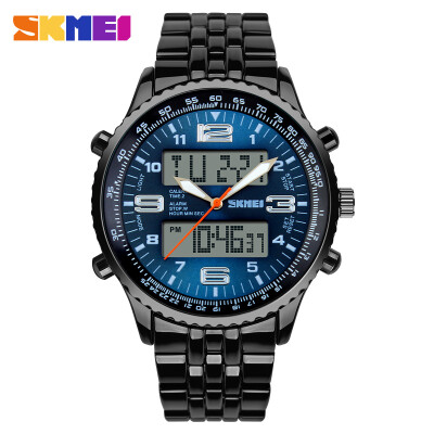 

Mens Sports Fashion Analog-Digital Double Time Black Stainless Steel Wrist Watch